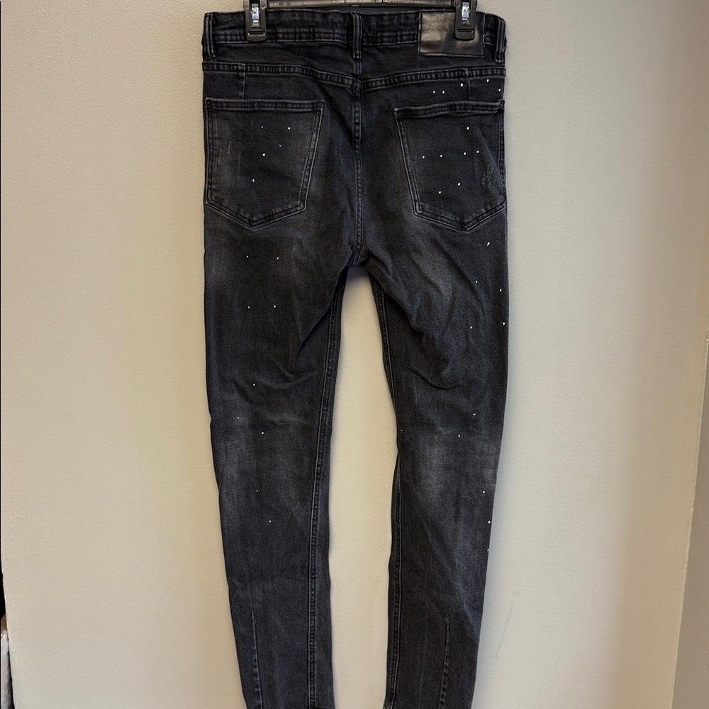 Zara Distressed Paint Splatter Slim Jeans Black 32 x 31 - Picture 5 of 8